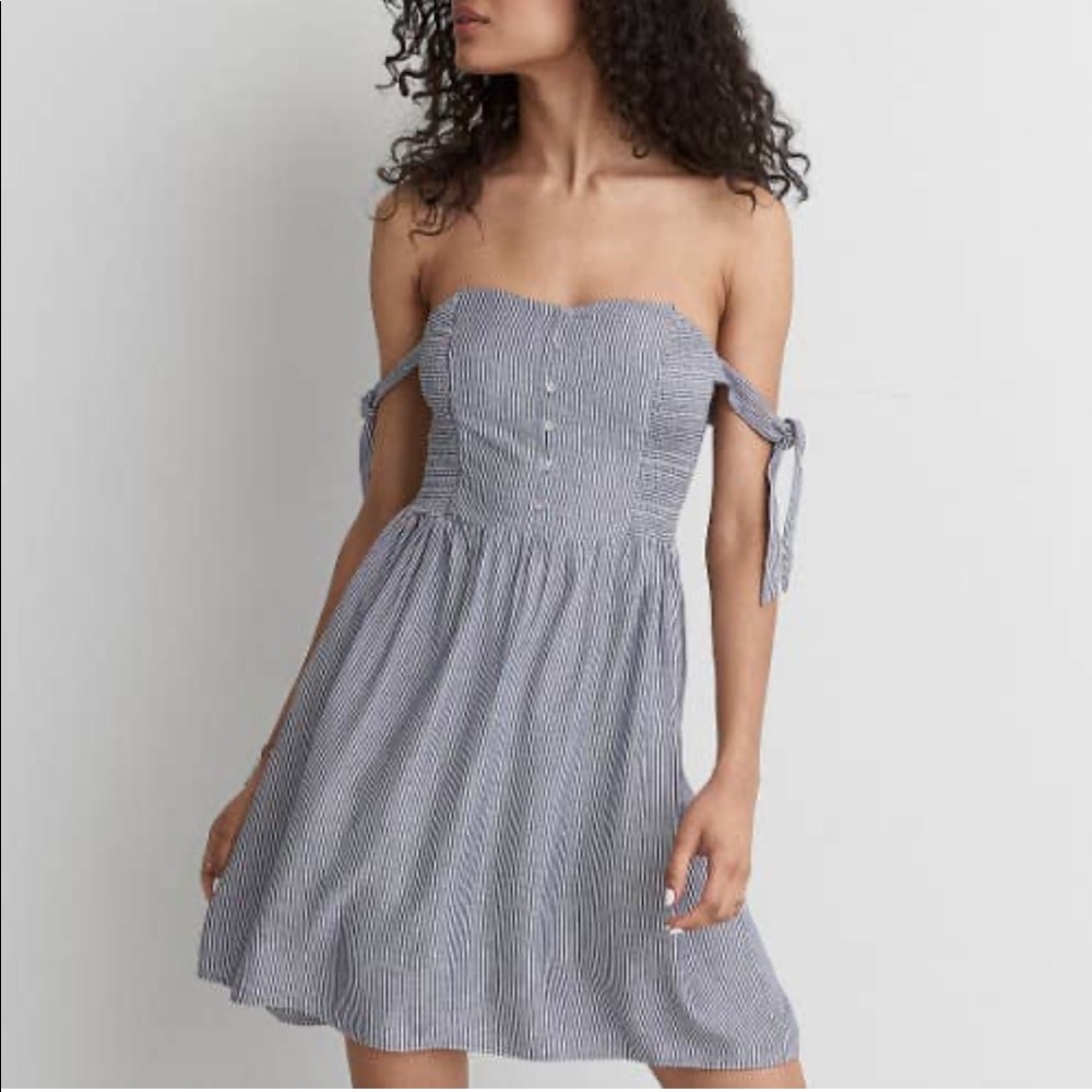 AE Light Blue & White Off the Shoulder Dress